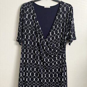 Gilli Womens Plus Size 1X Dress Blue White Short Sleeve Crossover